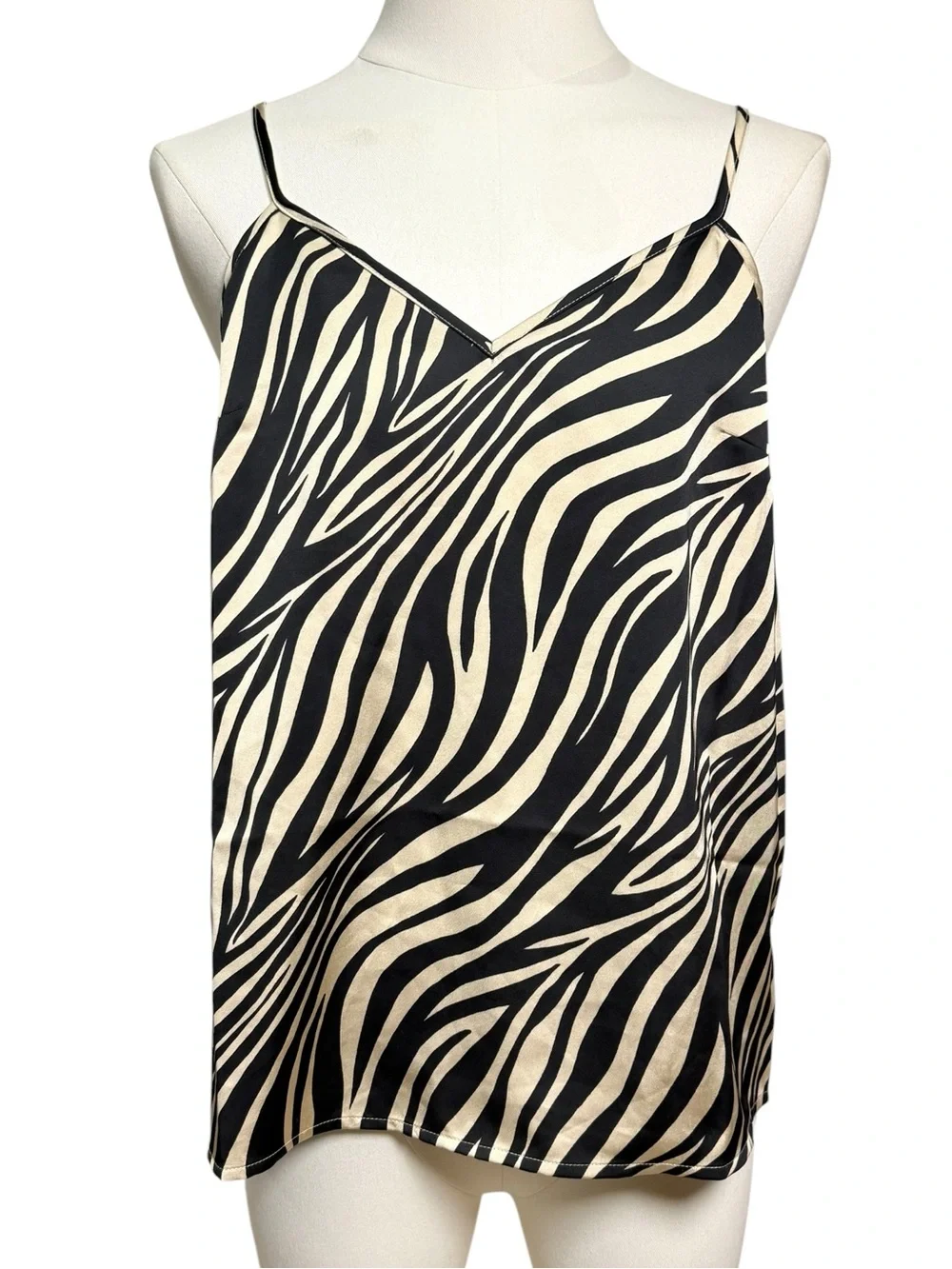 NWT - J.Crew Zebra Satin Cami Tank Animal Print Black Tan Size 0
